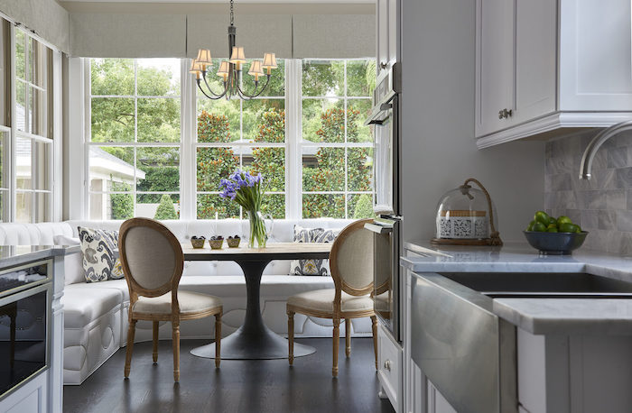 banquette in white kitchen